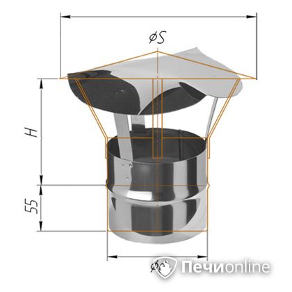 Дымоход Феррум Зонт нержавеющий 0.5 d-115 по воде в Нижней Туре